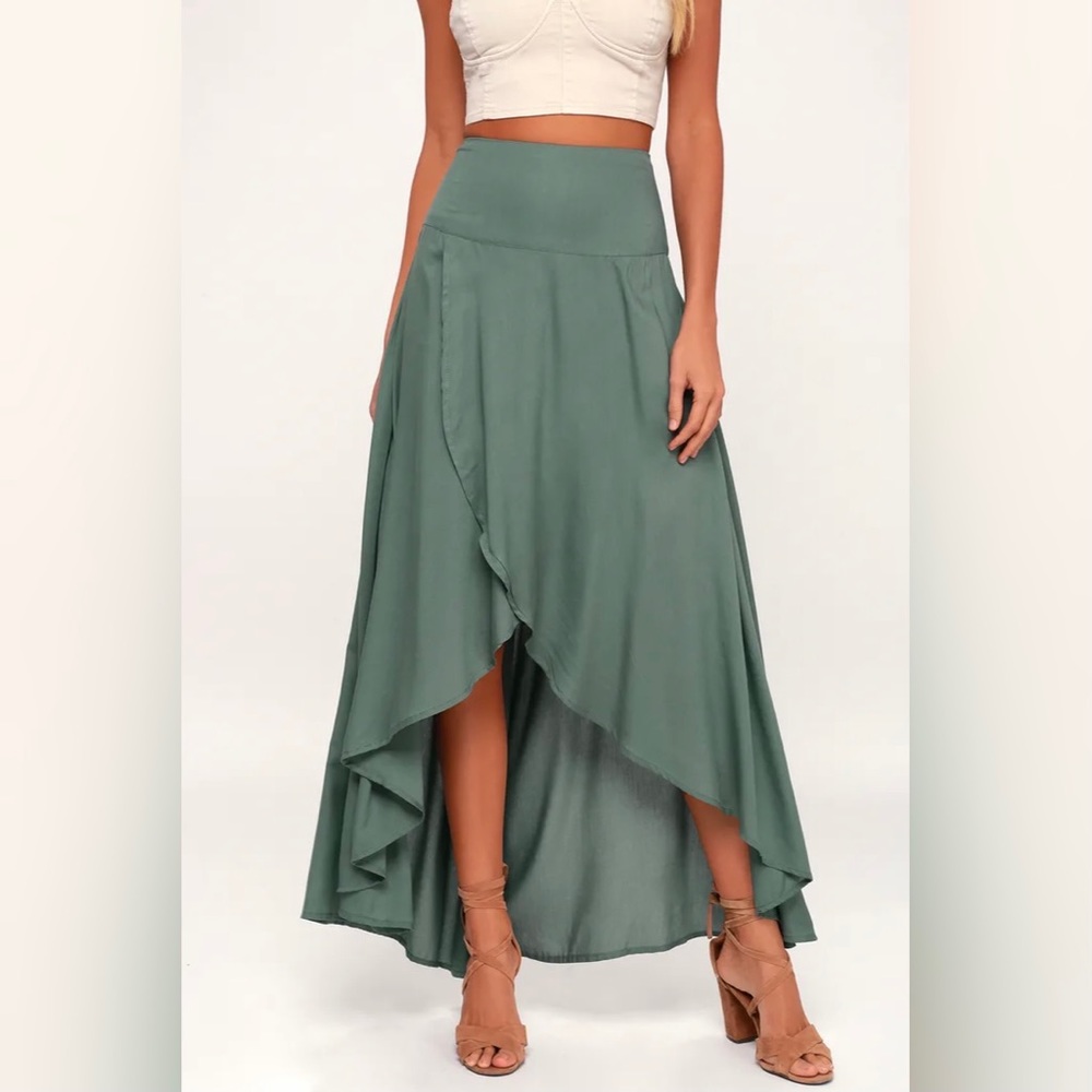 Ambrosio Sage Green High-Low Maxi Skirt
